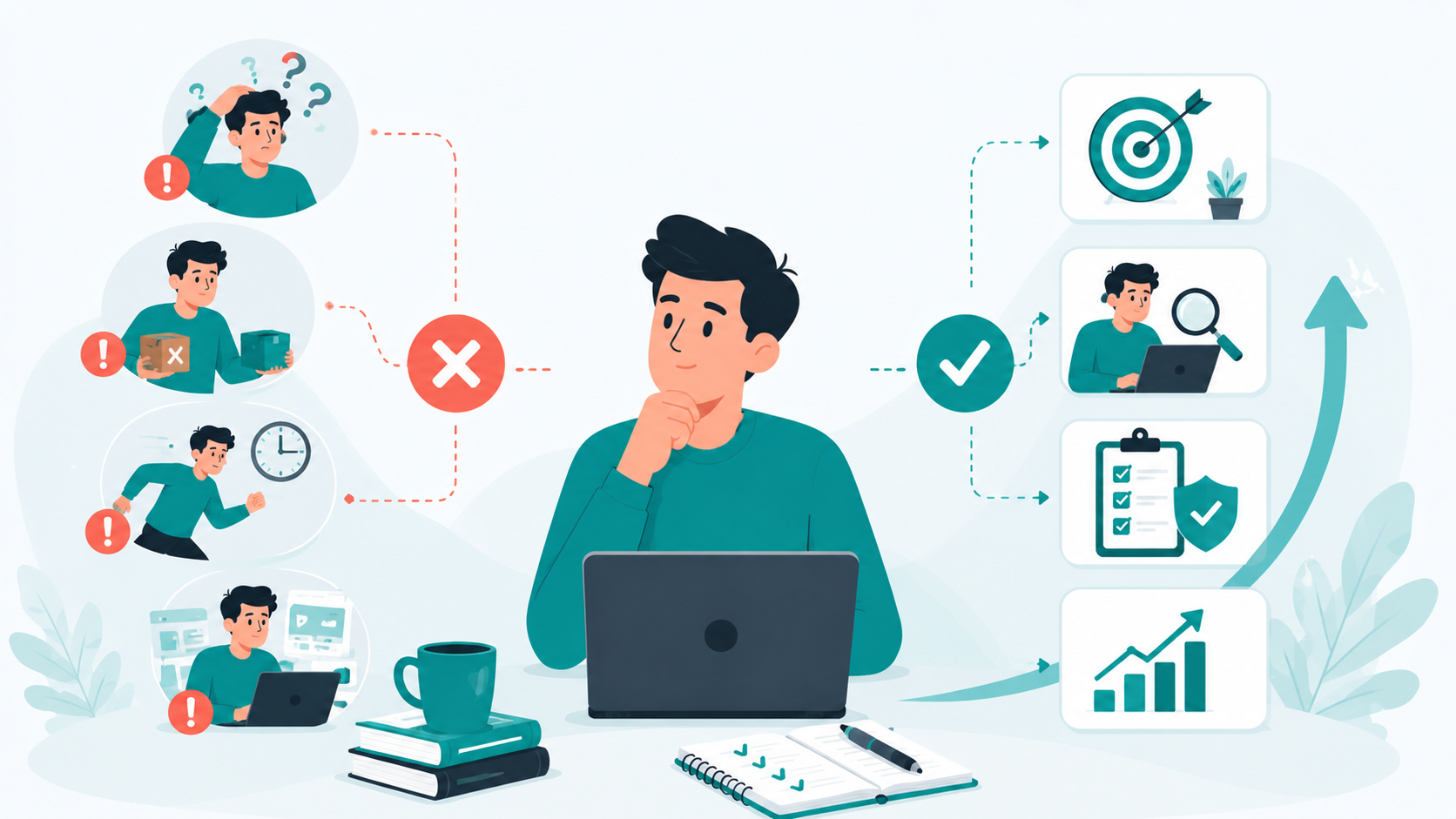 Affiliate Marketing Mistakes Beginners Should Avoid illustration showing common beginner mistakes and better decisions in affiliate marketing