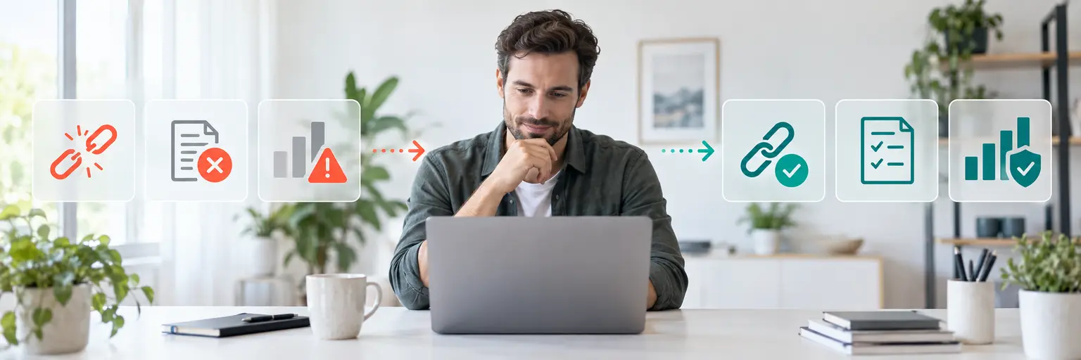 Affiliate marketing mistakes beginners should avoid, moving from broken links and warning signs to verified links, checklists, and approved results.