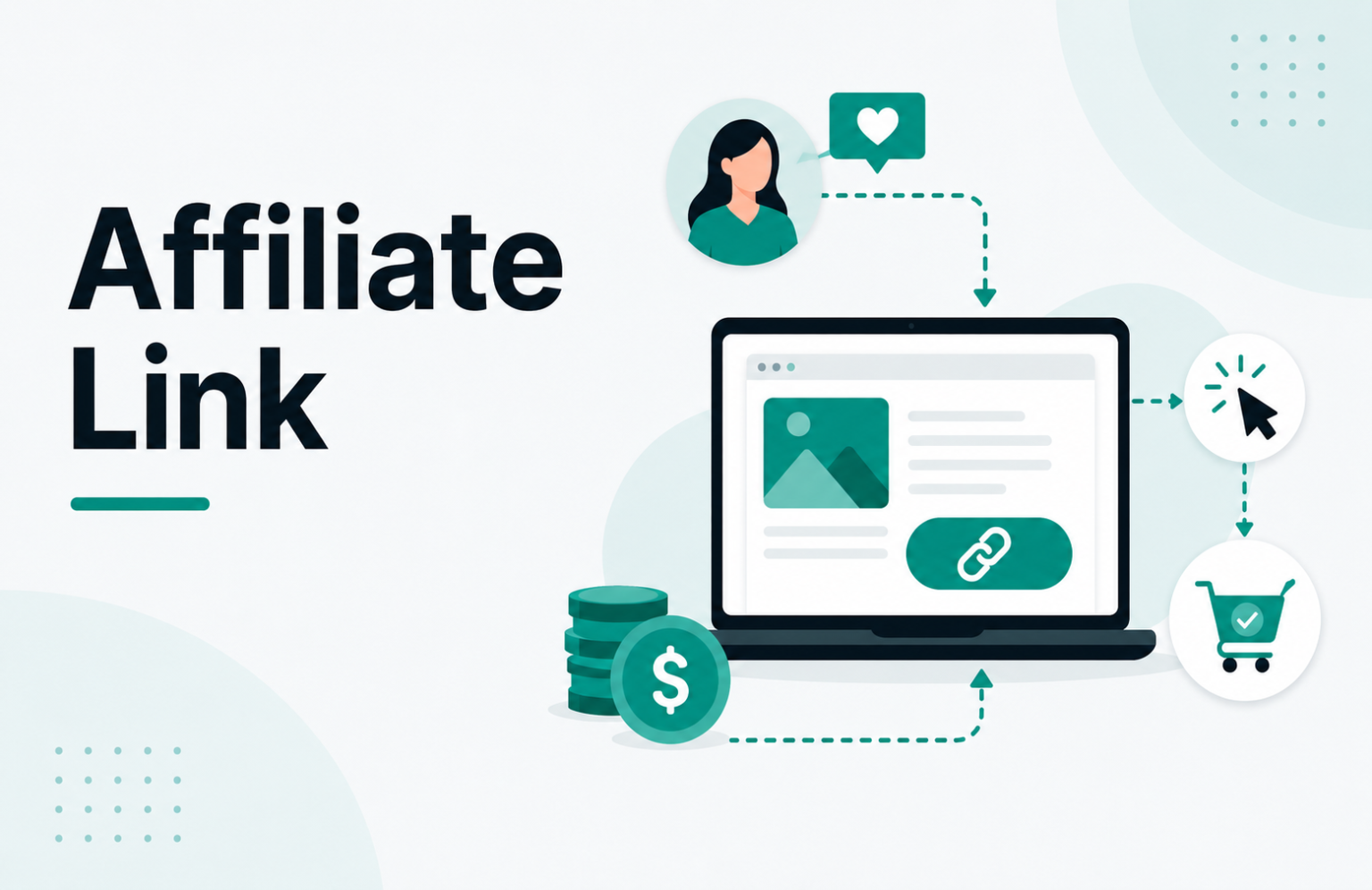 Affiliate link card with tracked link, clicks, and purchase flow for beginners