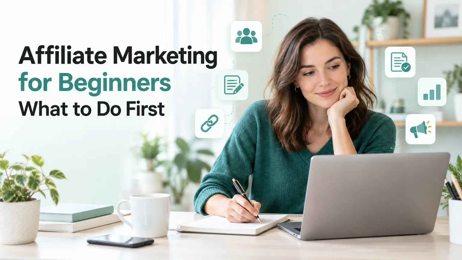 Affiliate marketing for beginners planning content and reviewing the first steps.