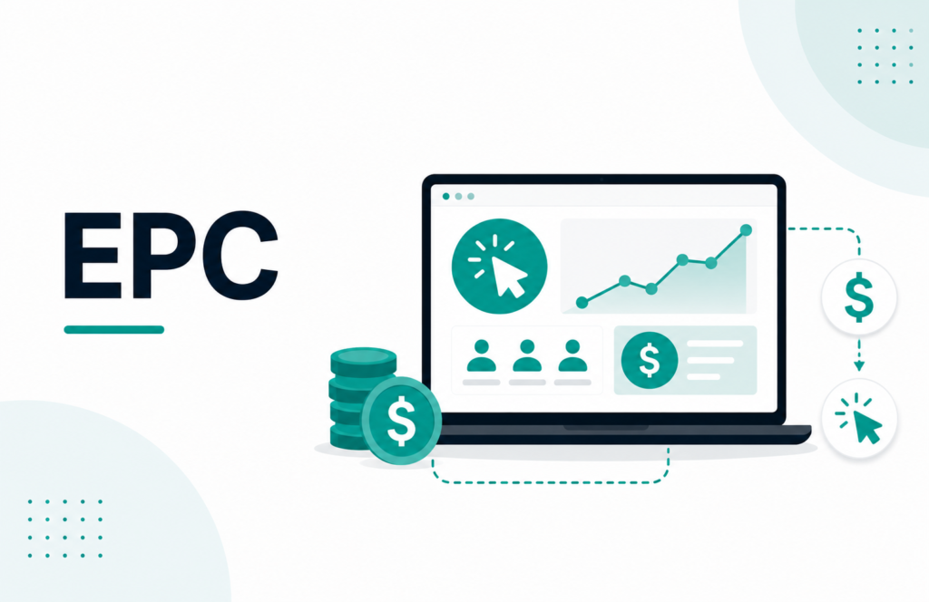 EPC illustration in affiliate marketing showing earnings per click and performance metrics