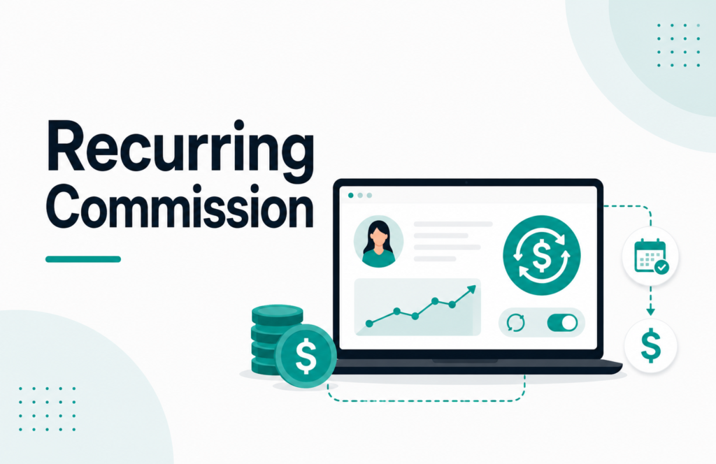 Recurring commission illustration in affiliate marketing showing repeated earnings from subscriptions