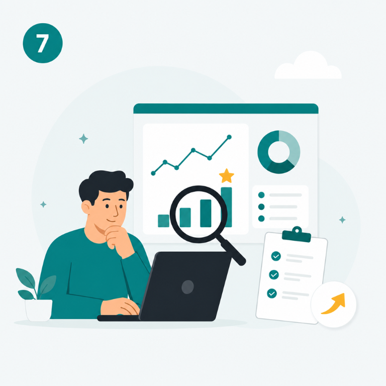 Illustration of reviewing content performance, engagement, and improvement ideas