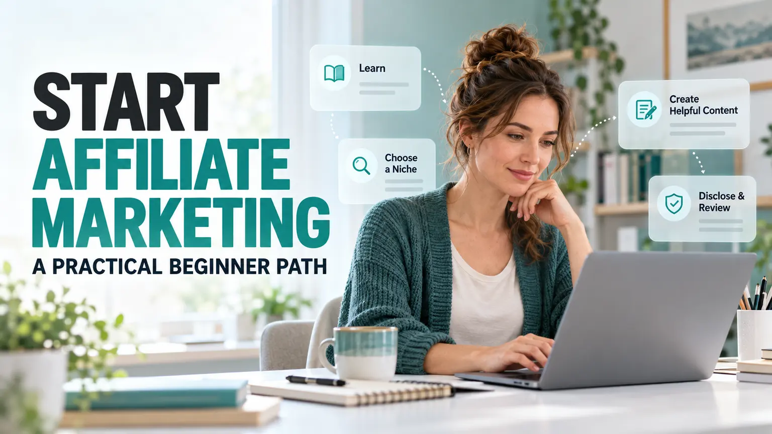 Woman using a laptop to learn how to start affiliate marketing with no experience.