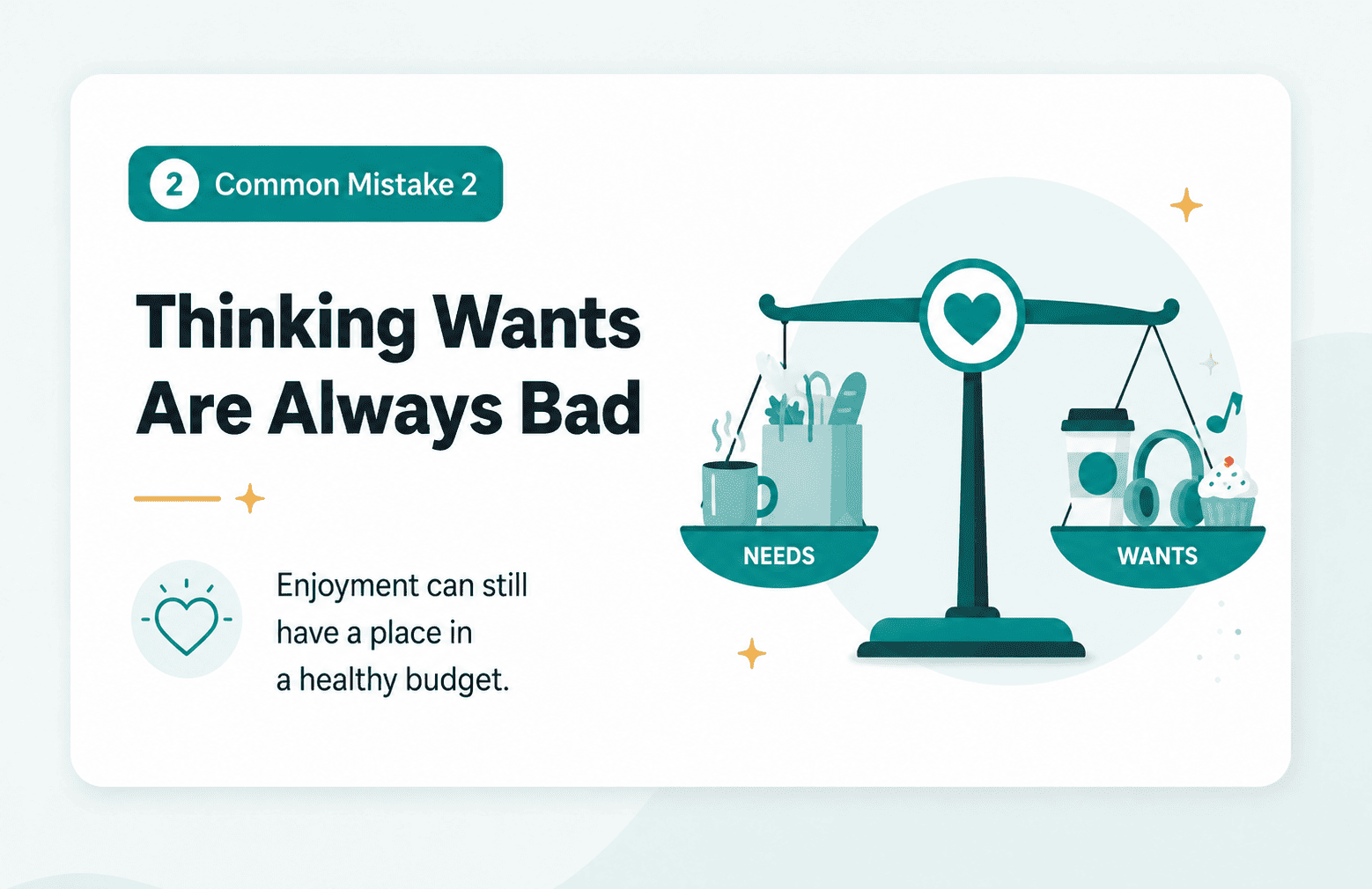 Illustration showing that wants can still have a place in a healthy beginner budget