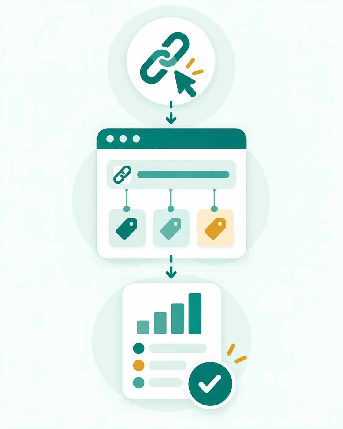 Affiliate link with tracking parameters connecting a referral click to a recorded conversion.