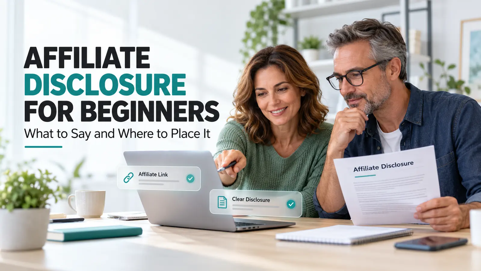 Affiliate disclosure for beginners showing the correct disclosure order before a recommendation or link